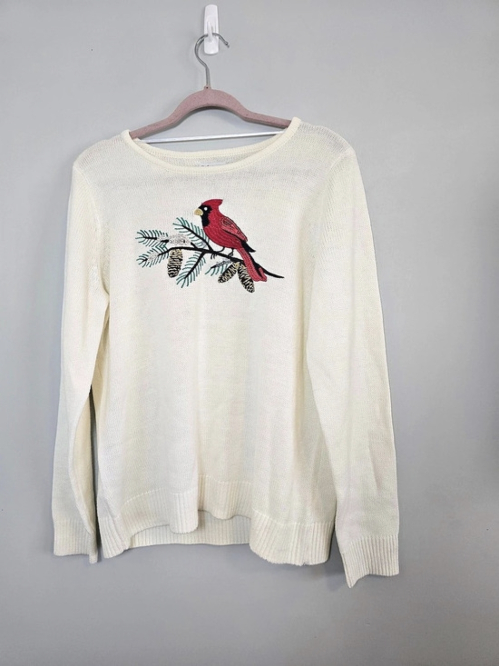 Croft & Barrow Cardinal Pinecone Sequin Embroidered Holiday Sweater NWT XL